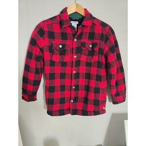 Tommy Bahama Flannel Shirt Jacket Quilted Lined Button Up Red Black L (10/12)‎